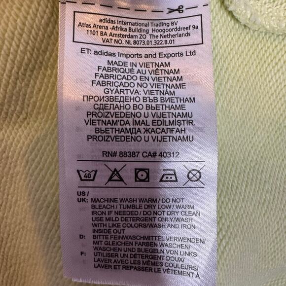 Adidas Originals Cropped Hoodie L Pastel Yellow 3-Stripes - Picture 6 of 7